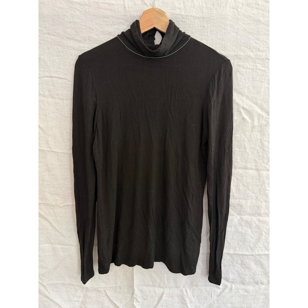Lafayette 148 New York Turtleneck Women Black Keyhole Back Viscose Top M